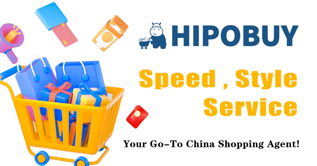 Hipobuy shopping-agent illustration with a cart, parcels and brand mascot