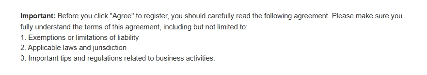 Screenshot of the opening of the Hipobuy User Registration Agreement: read before you click Agree, three flagged parts, and the note that it consists of a Service Agreement, Service Terms and a User Privacy Policy
